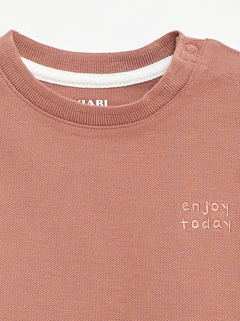 Camiseta lisa de manga corta de algodón Marron - Kiabi