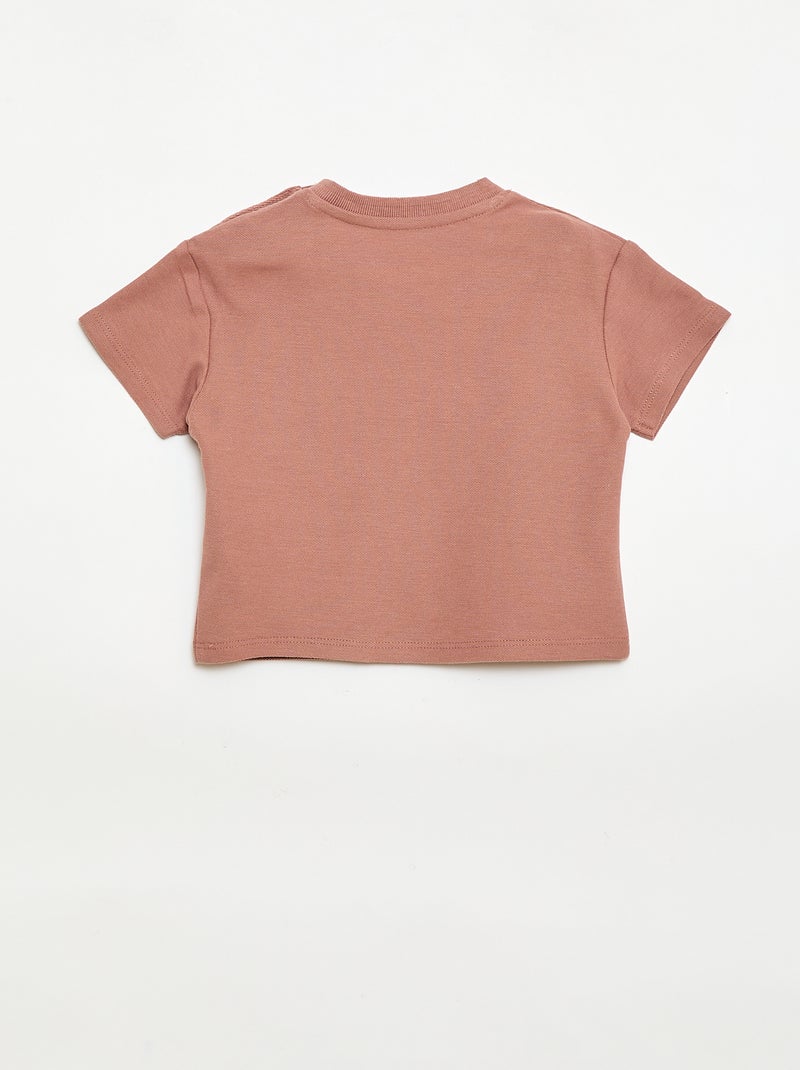 Camiseta lisa de manga corta de algodón Marron - Kiabi