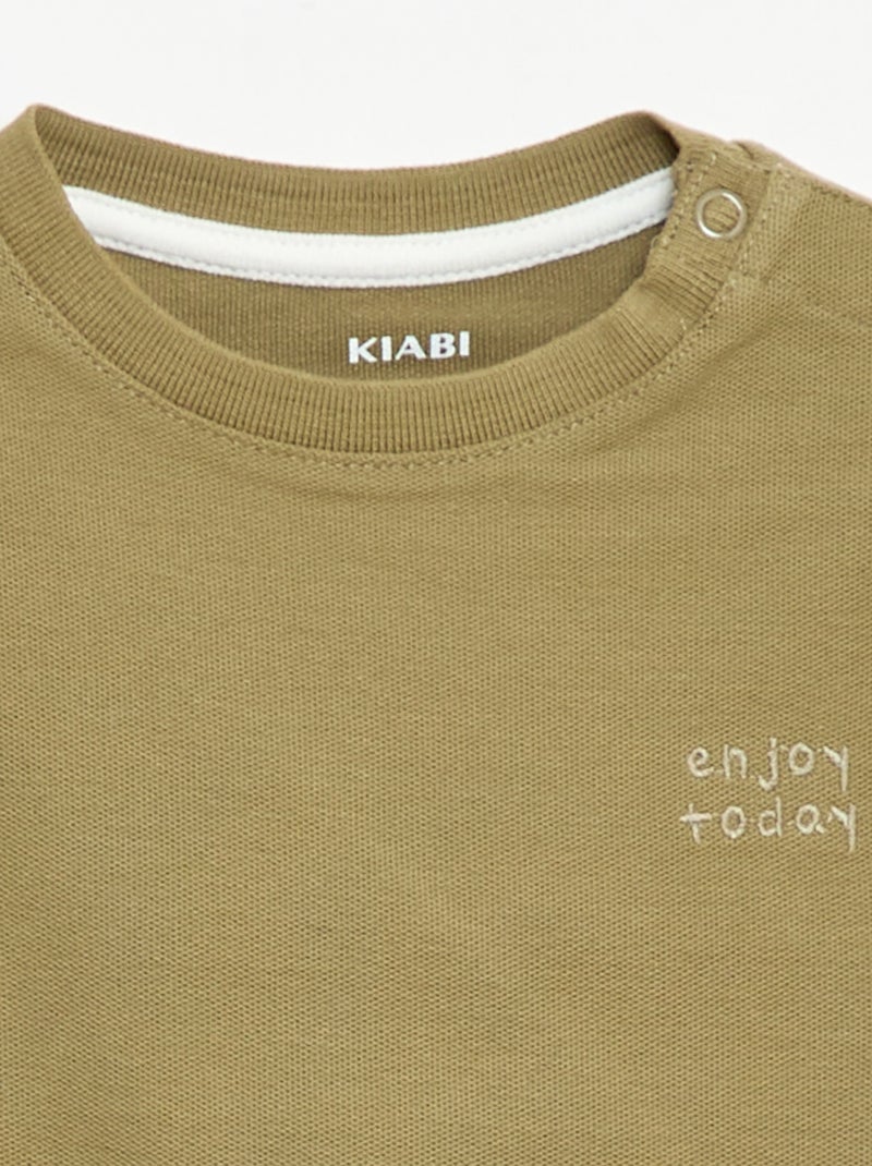 Camiseta lisa de manga corta de algodón Verde - Kiabi