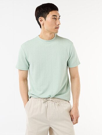 Camiseta lisa de manga corta en punto fantasía