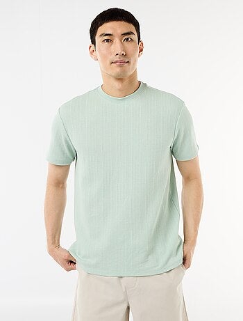 Camiseta lisa de manga corta en punto fantasía