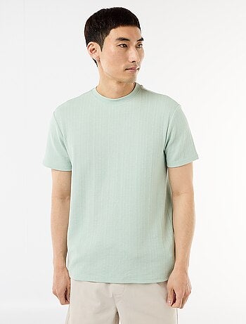 Camiseta lisa de manga corta en punto fantasía