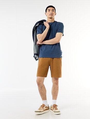 Camiseta lisa de manga corta en punto fantasía