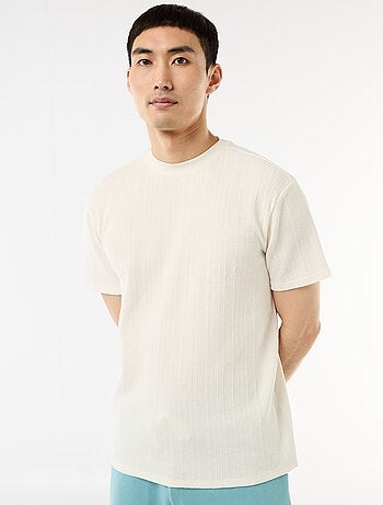 Camiseta lisa de manga corta en punto fantasía