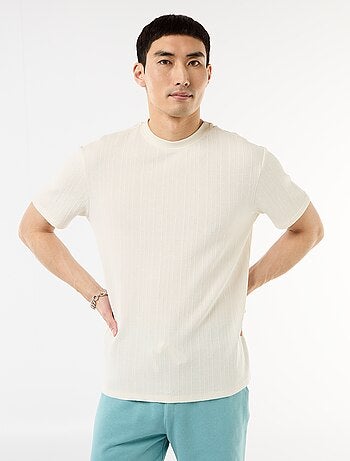 Camiseta lisa de manga corta en punto fantasía