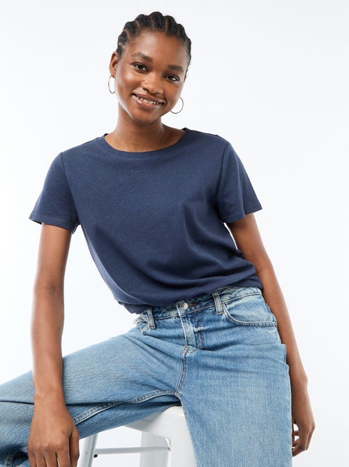 Camiseta lisa de manga corta y cuello redondo - Kiabi