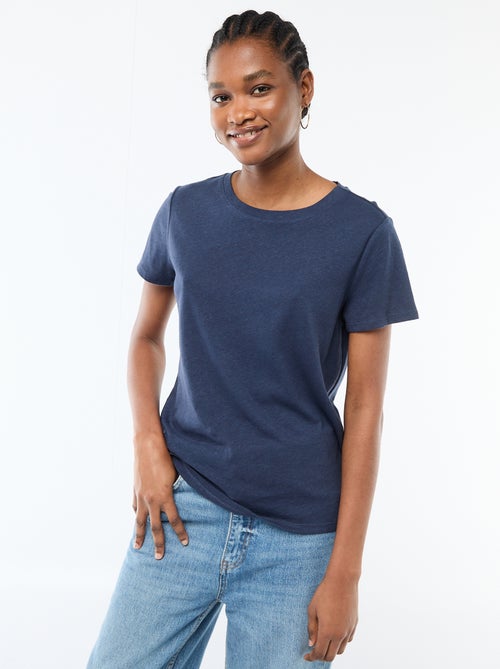 Camiseta lisa de manga corta y cuello redondo - Kiabi