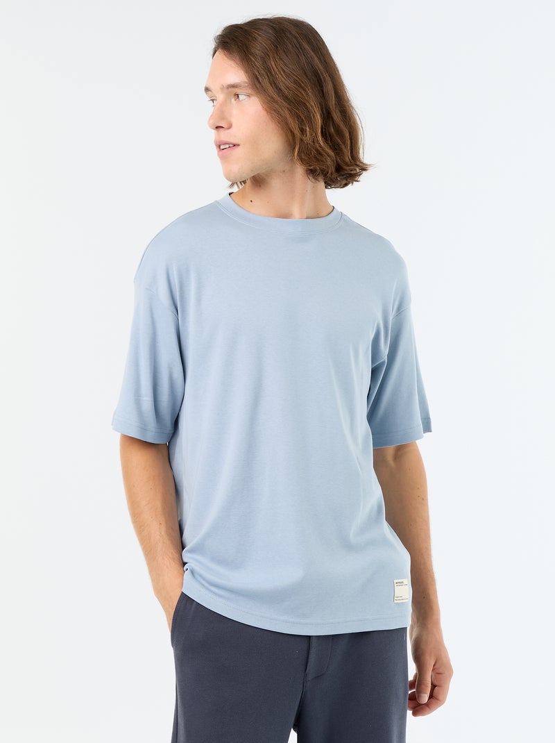 Camiseta lisa de manga corta y cuello redondo Azul - Kiabi