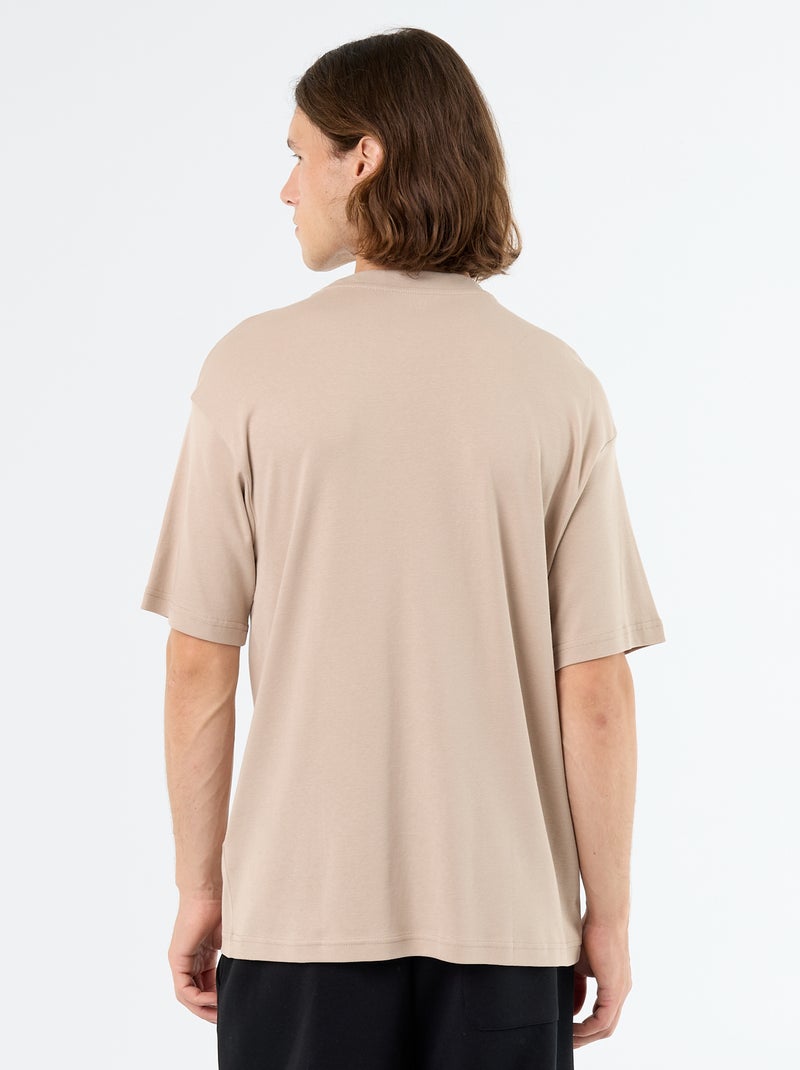 Camiseta lisa de manga corta y cuello redondo Beige - Kiabi