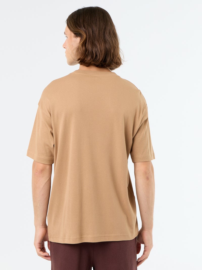 Camiseta lisa de manga corta y cuello redondo Beige - Kiabi