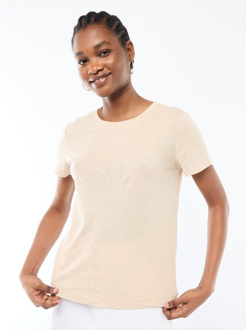 Camiseta lisa de manga corta y cuello redondo - Kiabi