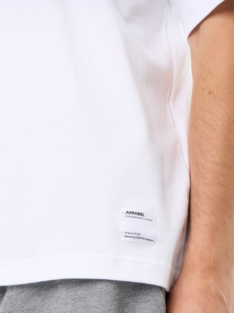 Camiseta lisa de manga corta y cuello redondo Blanco - Kiabi