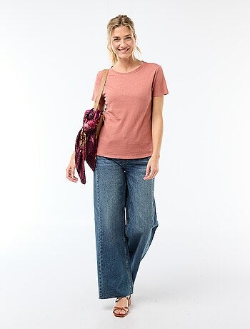 Camiseta lisa de manga corta y cuello redondo