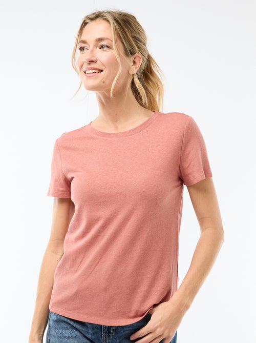 Camiseta lisa de manga corta y cuello redondo - Kiabi