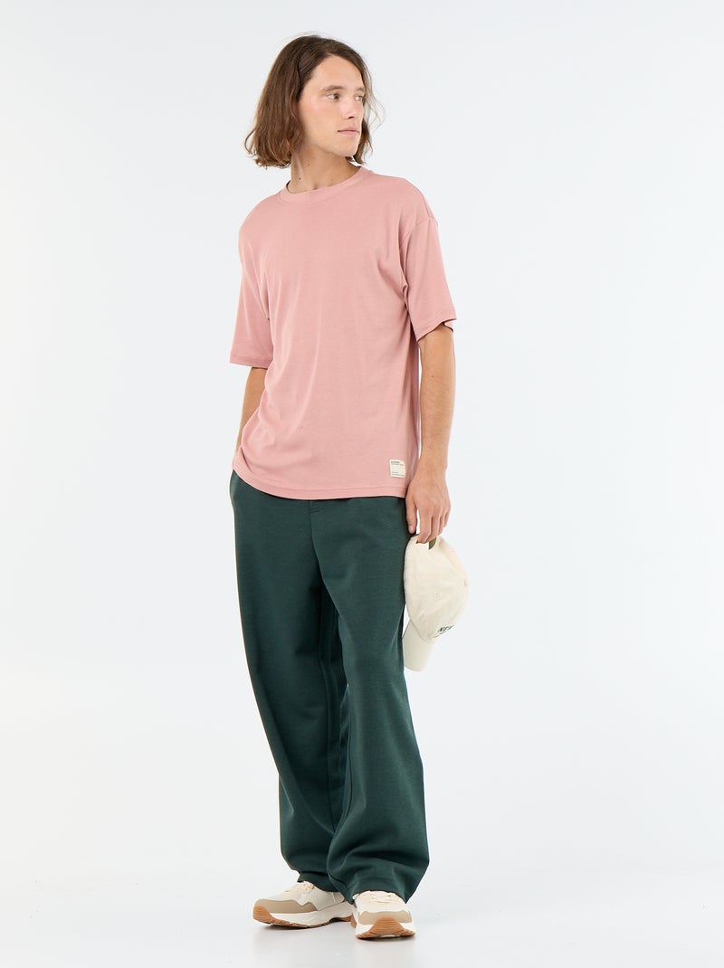 Camiseta lisa de manga corta y cuello redondo Rosa - Kiabi