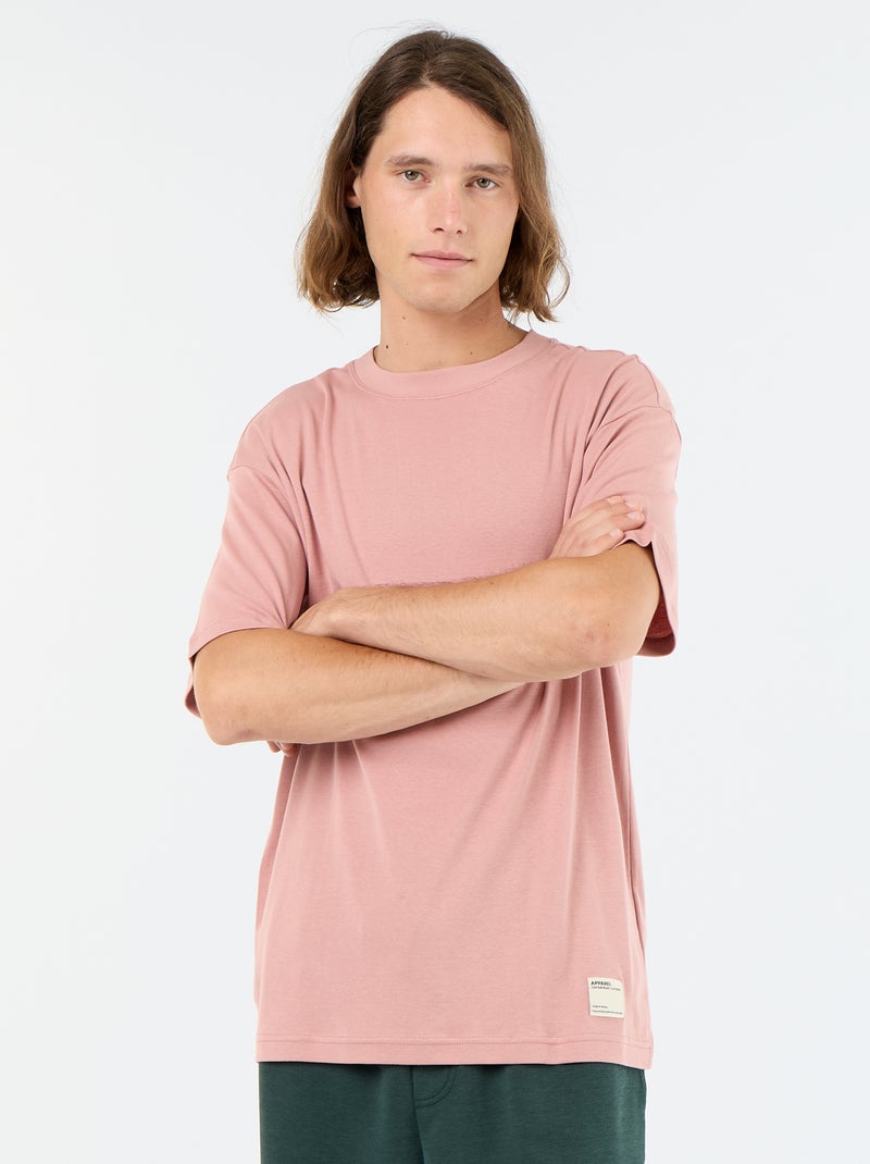 Camiseta lisa de manga corta y cuello redondo Rosa - Kiabi