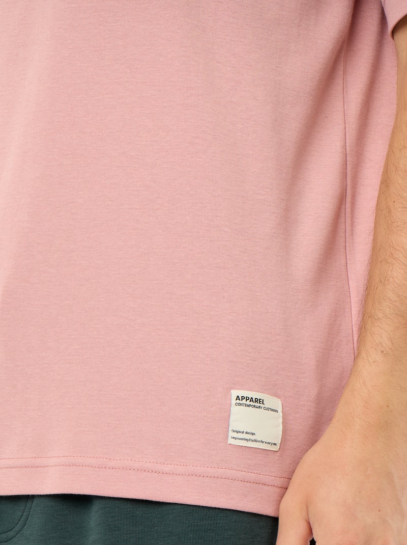 Camiseta lisa de manga corta y cuello redondo Rosa - Kiabi