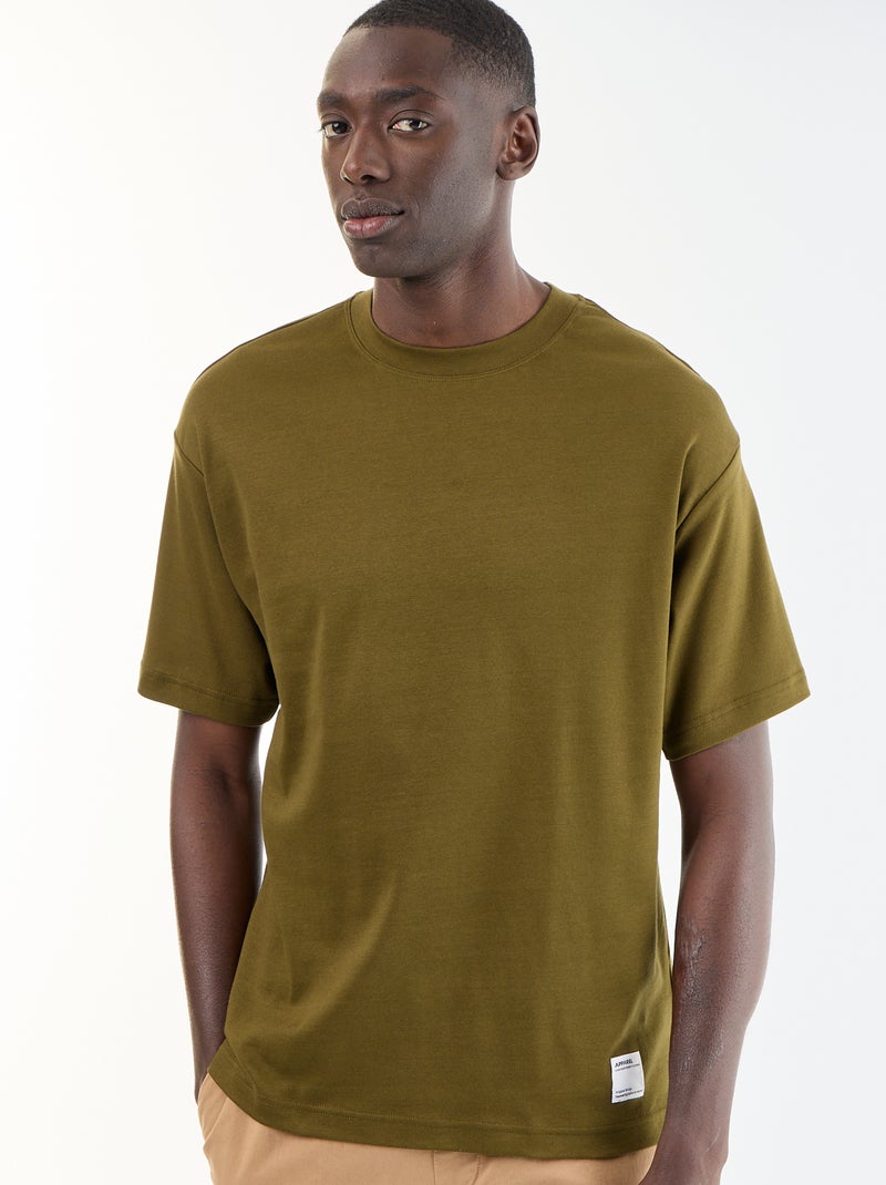 Camiseta lisa de manga corta y cuello redondo Verde - Kiabi