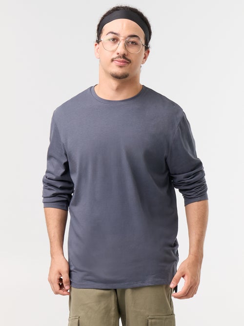 Camiseta lisa de manga larga - colección fácil de poner - Kiabi Camiseta lisa de manga larga - colección fácil de poner - Kiabi