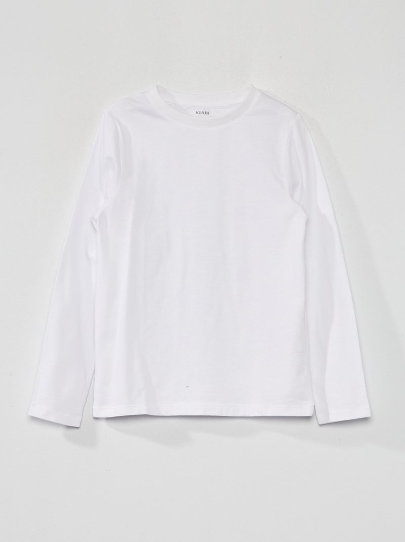 Camiseta lisa de manga larga Blanco - Kiabi
