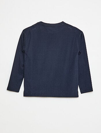 Camiseta lisa de manga larga con bolsillo en el pecho - Fácil de Poner