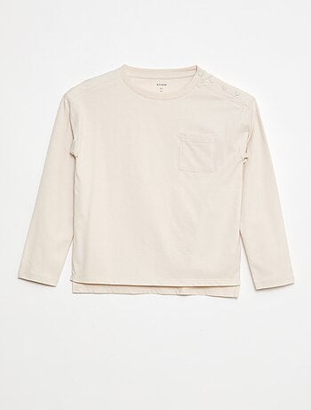 Camiseta lisa de manga larga con bolsillo en el pecho - Fácil de Poner