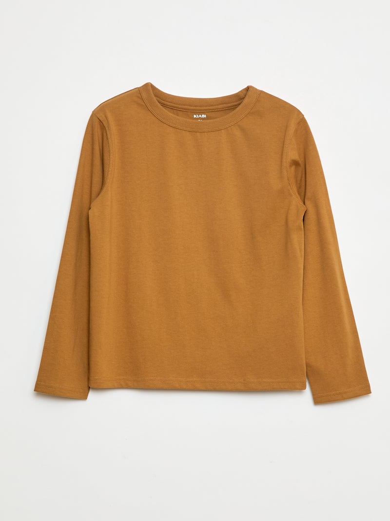 Camiseta lisa de manga larga Marron - Kiabi