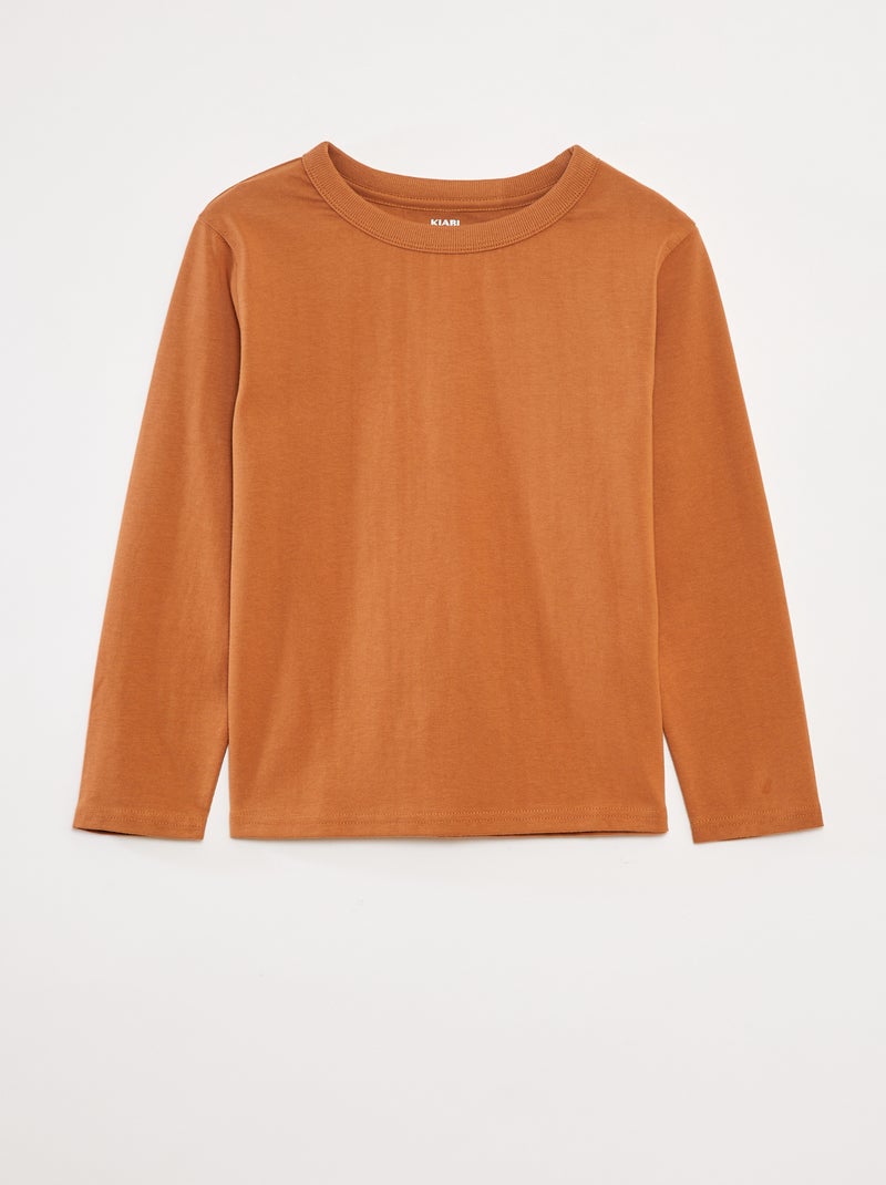 Camiseta lisa de manga larga Marron - Kiabi