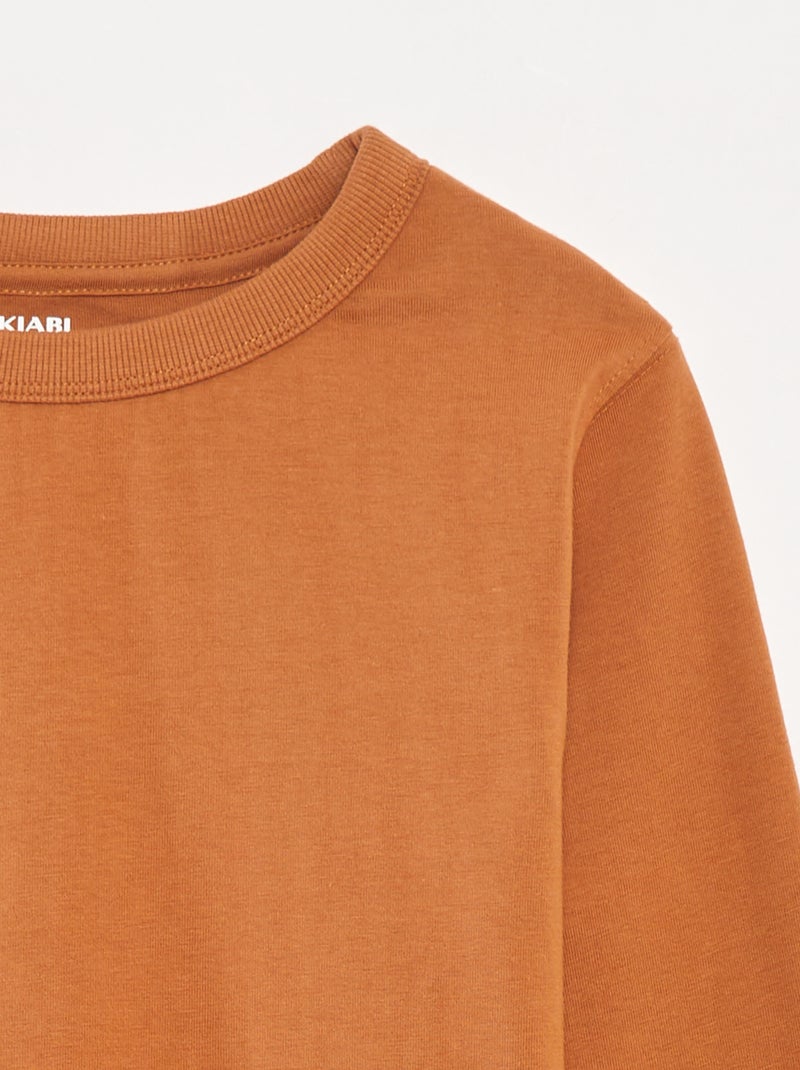 Camiseta lisa de manga larga Marron - Kiabi