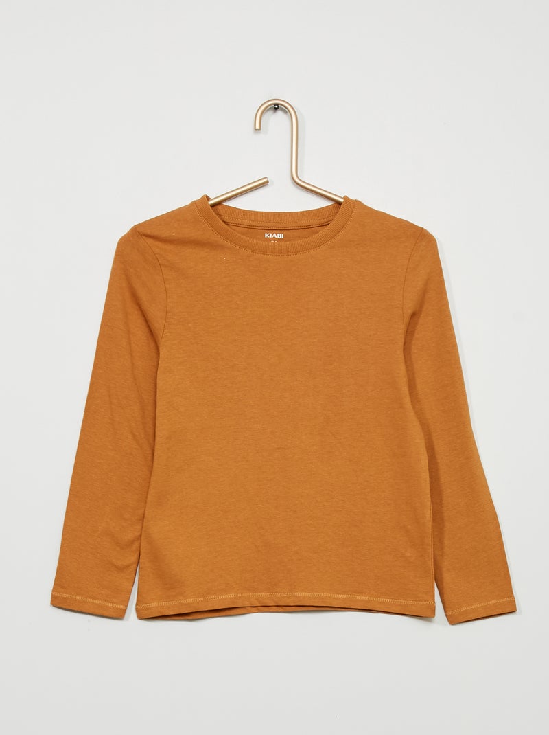 Camiseta lisa de manga larga MARRON - Kiabi