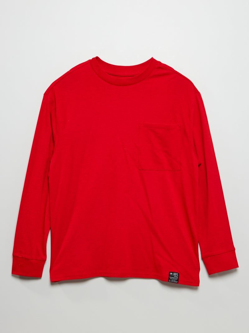 Camiseta lisa de manga larga ROJO - Kiabi
