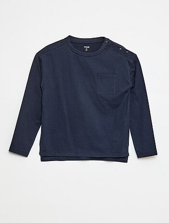 Camiseta lisa de manga larga y bolsillo en el pecho - colección fácil de poner