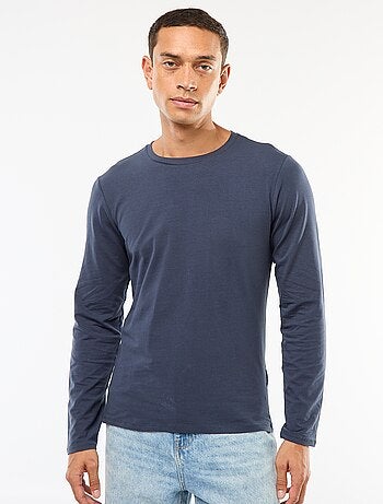 Camiseta lisa de manga larga y cuello redondo
