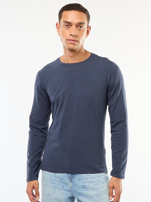 Camiseta lisa de manga larga y cuello redondo - Kiabi