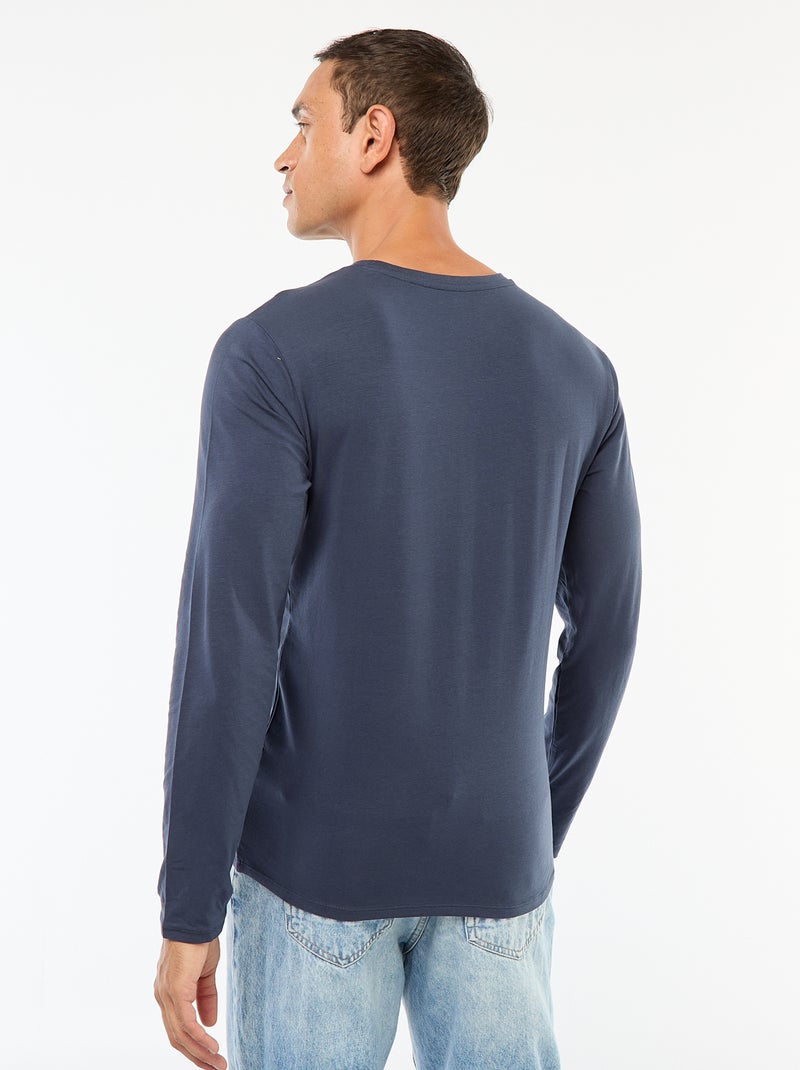 Camiseta lisa de manga larga y cuello redondo Azul - Kiabi