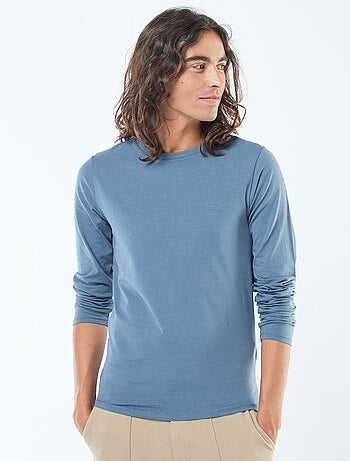 Camiseta lisa de manga larga y cuello redondo
