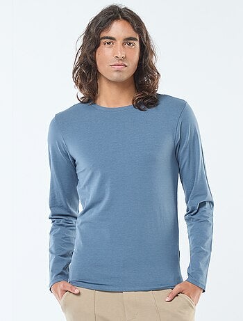 Camiseta lisa de manga larga y cuello redondo