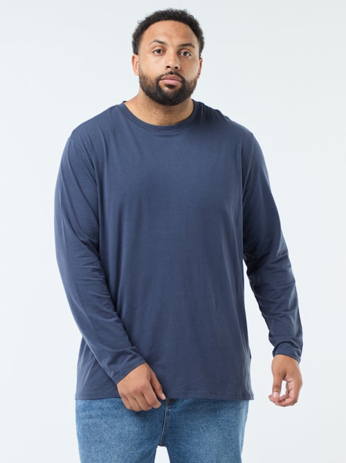 Camiseta lisa de manga larga y cuello redondo - Kiabi