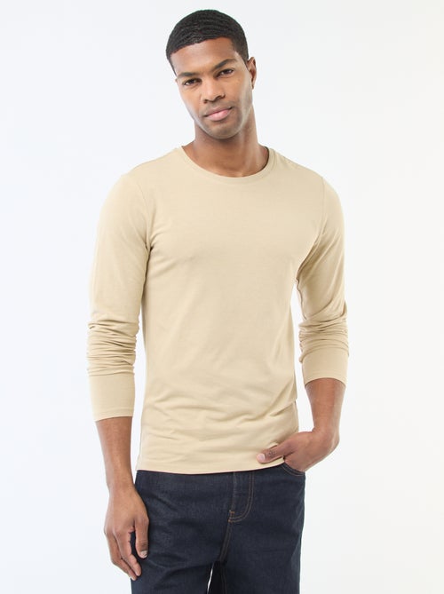 Camiseta lisa de manga larga y cuello redondo - Kiabi