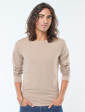 Camiseta lisa de manga larga y cuello redondo