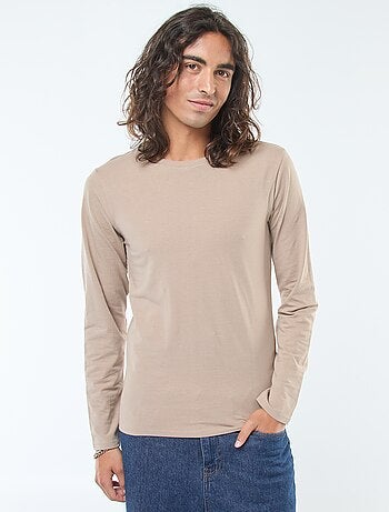 Camiseta lisa de manga larga y cuello redondo