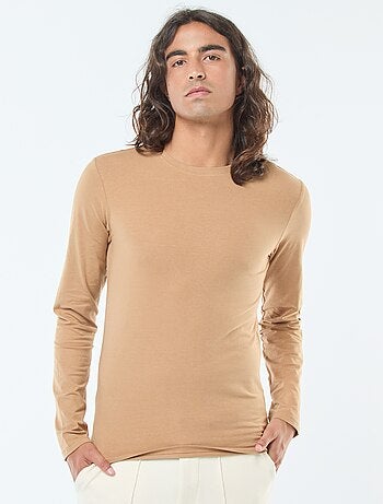 Camiseta lisa de manga larga y cuello redondo