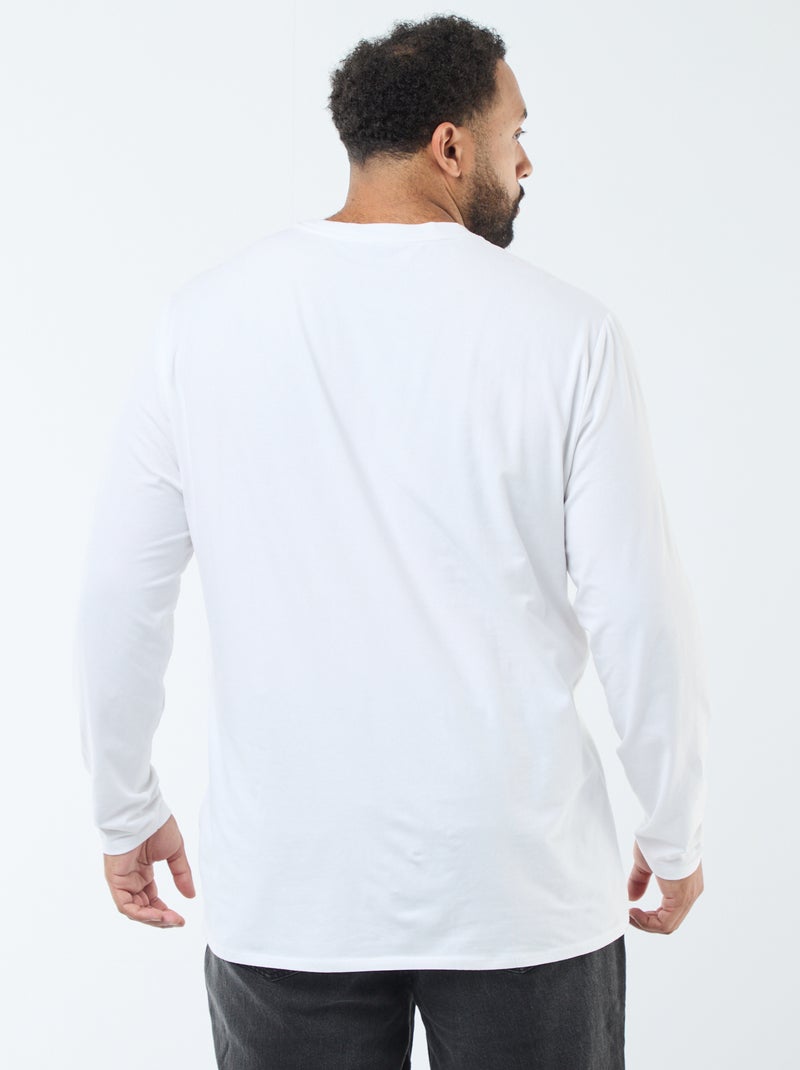 Camiseta lisa de manga larga y cuello redondo Blanco - Kiabi