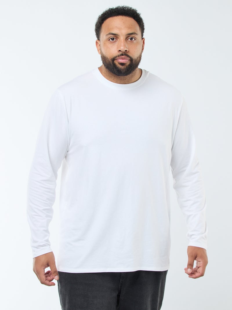 Camiseta lisa de manga larga y cuello redondo Blanco - Kiabi