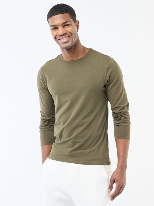 Camiseta lisa de manga larga y cuello redondo - Kiabi