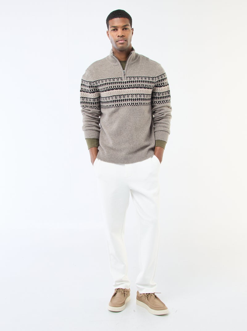 Camiseta lisa de manga larga y cuello redondo Kaki - Kiabi