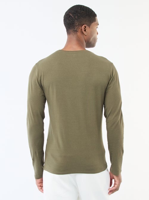 Camiseta lisa de manga larga y cuello redondo - Kiabi