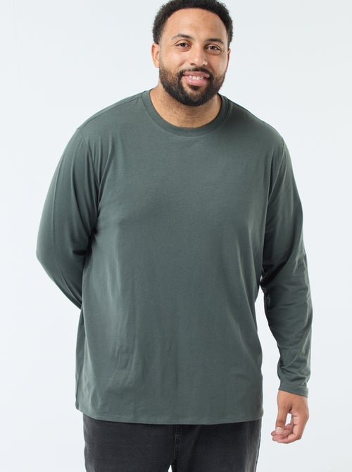Camiseta lisa de manga larga y cuello redondo - Kiabi