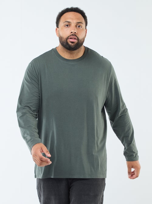 Camiseta lisa de manga larga y cuello redondo - Kiabi