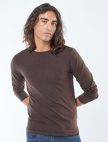 Camiseta lisa de manga larga y cuello redondo